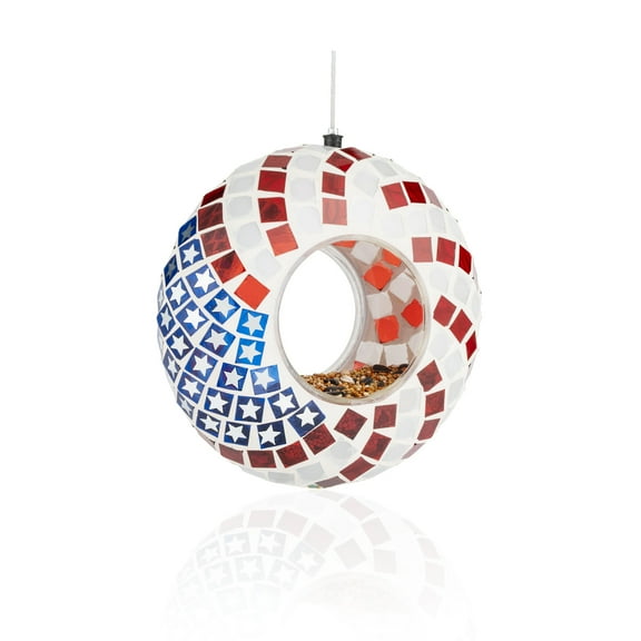 Hanging Glass Bird Feeder - Patriotic