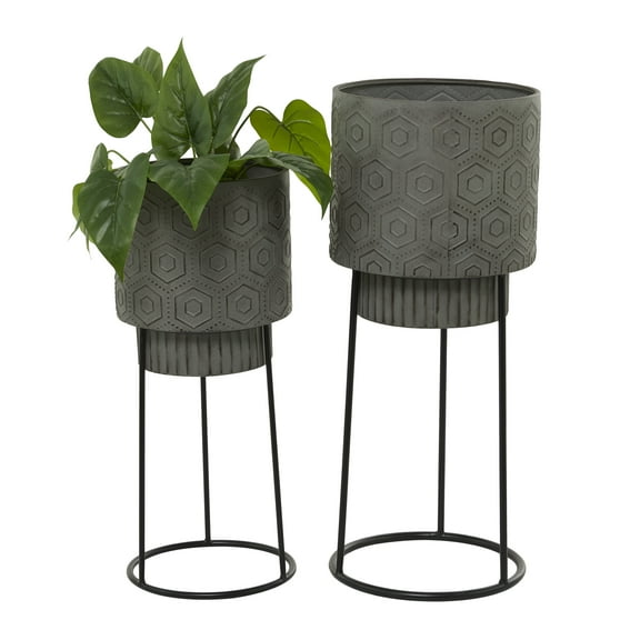 DecMode 27", 23"H Dark Gray Metal Planter with Removable Stand (2 Count)
