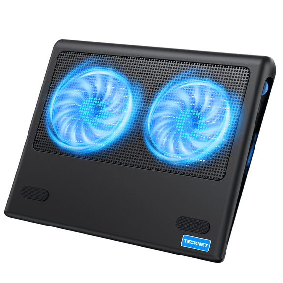 TECKNET BASICS Laptop Cooling Pad, Ultra-Quiet Cooler with Adjustable Fan Speeds, USB Powered Stand for 12-15.6" Gaming Laptops - Blue