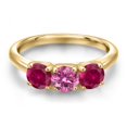 thumbnail image 3 of Gem Stone King 10K Yellow Gold Pink Moissanite and Red Created Ruby Engagement Ring for Women | 1.70 Cttw | Round 5MM | Gemstone Birthstone | Size 8, 3 of 6