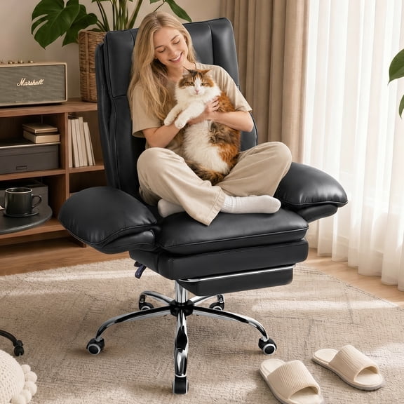 BOSSIN 400lbs Big & Tall Office Chair with Footrest, 180° Flip Up Armrests and 135° Reclining Back, Ergonomic Cushioning for Cross Legged Sitting