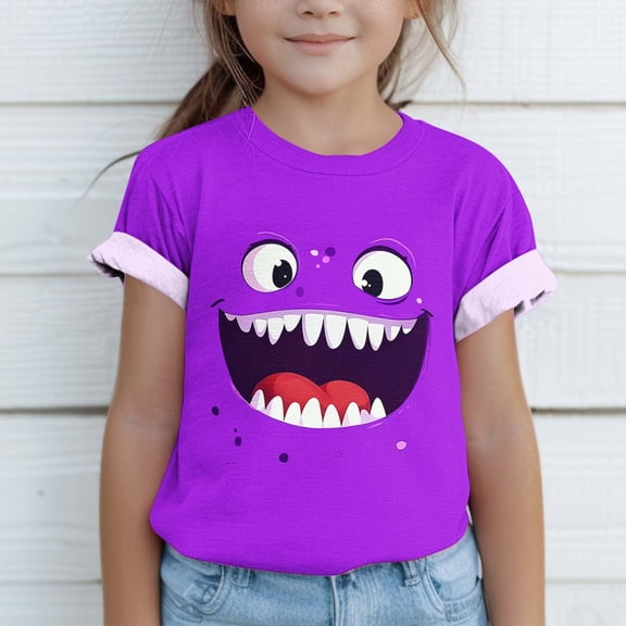 SGFCWSX Girls Short Sleeve T-Shirt, Kids Regular Fit Crew Neck Printed Summer Tops Casual Daily Tees Multicolor Size 4-5 Years