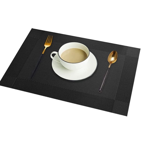 Xiao Hua Black Placemats, Heat-Resistant Vinyl Placemat Set of 6, Kitchen Table mats, Stain Resistant Anti-Skid Washable PVC Table Mats, Set of 6 (Black)