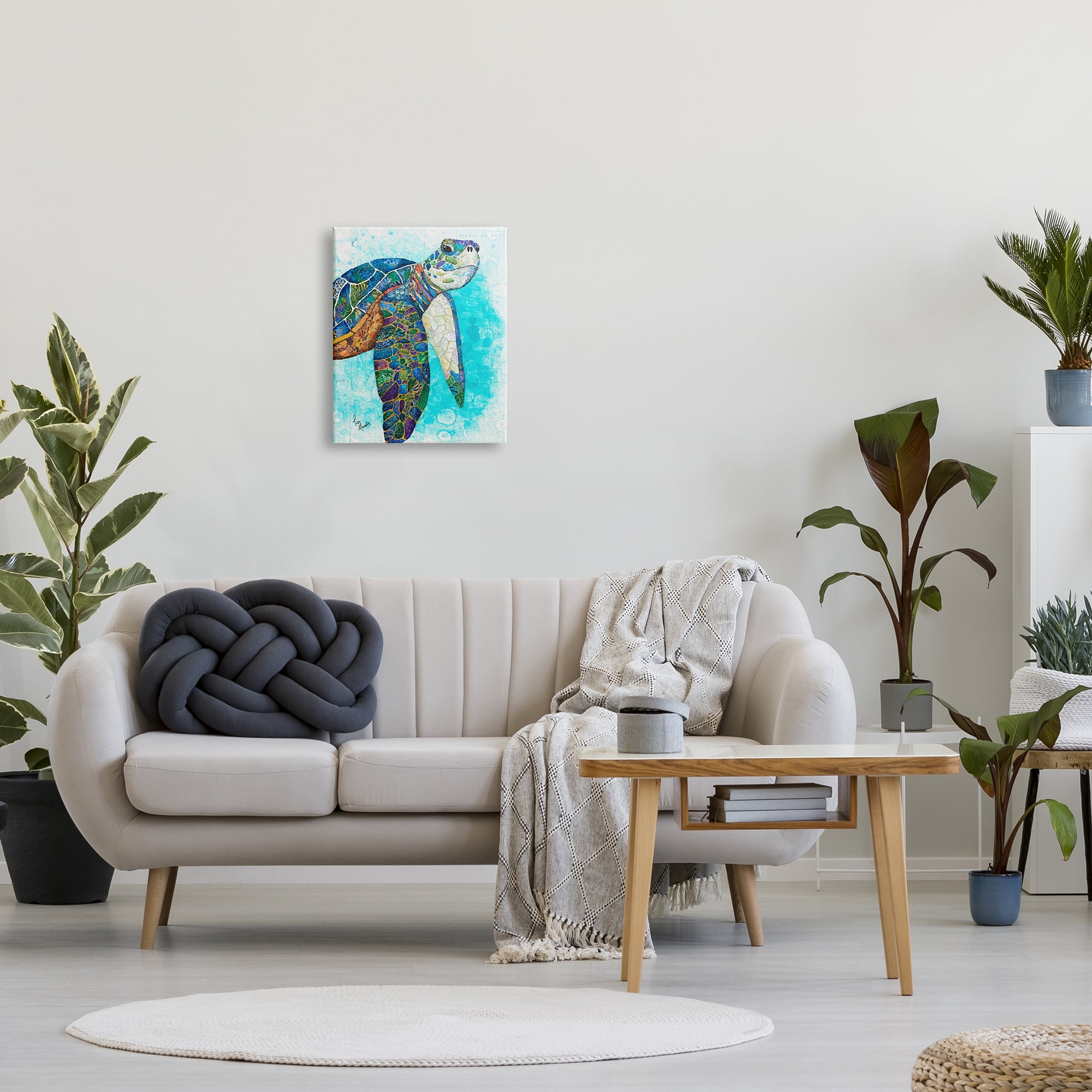 Stupell Industries Bold Aquatic Sea Turtle Pebbled Collage Patterns Painting Gallery Wrapped Canvas Print Wall Art, Design by Lisa Morales