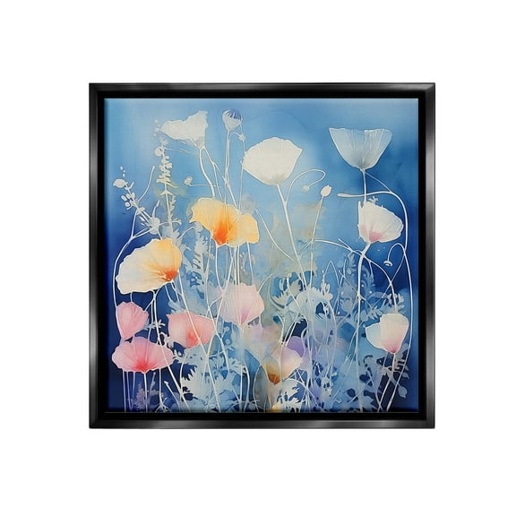 Stupell Industries Tranquil Blue Poppies Botanical & Floral Painting Black Floater Framed Canvas Art Print Wall Art, 18 x 18