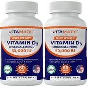 2 Pack - Vitamatic High Potency Vitamin D3 50,000 IU (as Cholecalciferol), Once Weekly Dose, 1250 mcg, 60 Veggie Capsules (Total 120 Capsules)