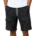 thumbnail image 3 of BiZtdJrK Men Solid Work Shorts Waffle Knit Drawstring Elastic Waisted Cargo Shorts Comfy Casual Summer Short Trousers with Multi Pockets Black L, 3 of 7