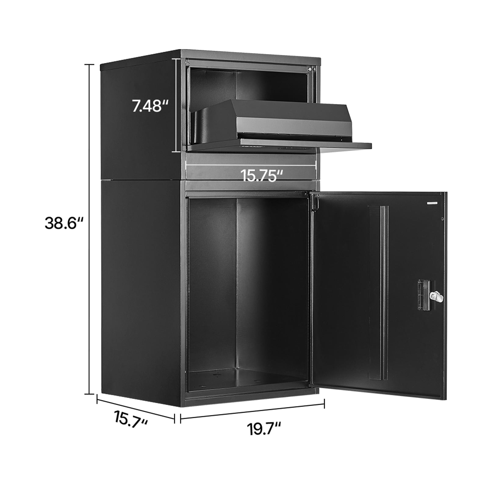VEVOR Package Delivery Boxes for Outside, 38.6 in. Mailbox for Parcel with Lock, Galvanized Steel Package Drop Box with Anti-Theft Design, Weather-Resistant Package Mailbox for Home, Black