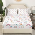 thumbnail image 5 of Girly Rainbow Bed Sheets Cartoon Rainbow Fitted Sheet, Twin Size Iridescent Stripes Stars Clouds Print Bed Set Room Decor Lovely Rainbow Sheets with 1 Pillowcase, 5 of 5