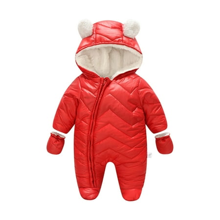 

Baby onesie Baby Clothes Quilted Zipper Closure Thickened Plus Fleece Hooded CHMORA