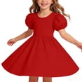 thumbnail image 7 of OGLCCG Teen Girls Casual Dress Crewneck Puff Sleeve A-Line Swing Dress Party Trendy Flowy Twirl Skater for School 5-15 Years, 7 of 7