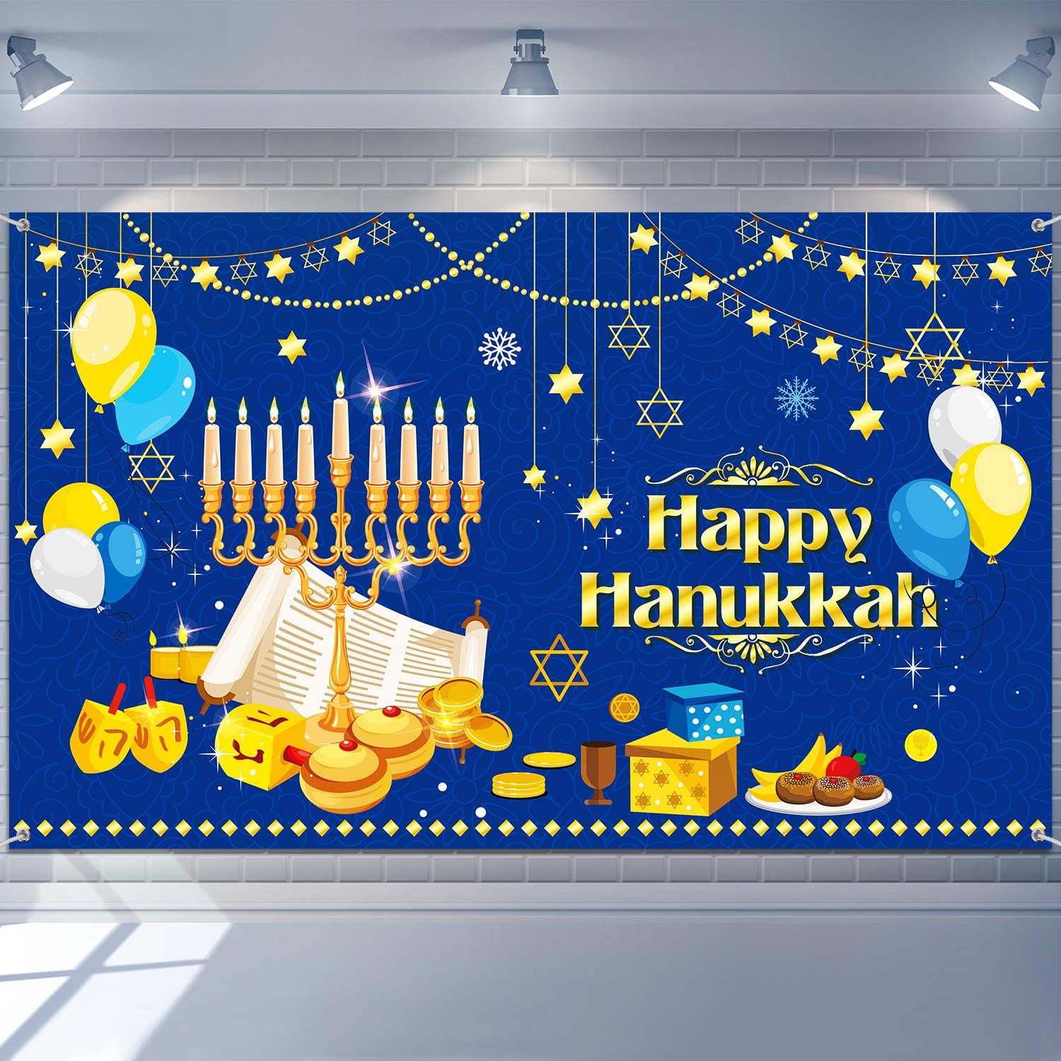 delaimastor Hanukkah Decoration Hanukkah Backdrop Party Supplies Decoration Blue Gold Tabletop Photographic Background Jewish Chanukah Party Decor for Jewish Festival Hanukkah Party Supplies 5x3ft