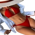 thumbnail image 1 of Conjunto traje baño sexy con cordones para mujer, ropa playa con tanga, trajes baño con tiras sólidas, 1 of 5
