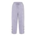 thumbnail image 6 of Vivianyo HD Women's Vertical Stripe Drawstring Elastic Waist Long Pants, Womens Summer Lightweight Straight Leg Trousers with Side Button Split for Travel Vacation Casual Wear, Sizes S-3XL, 6 of 8