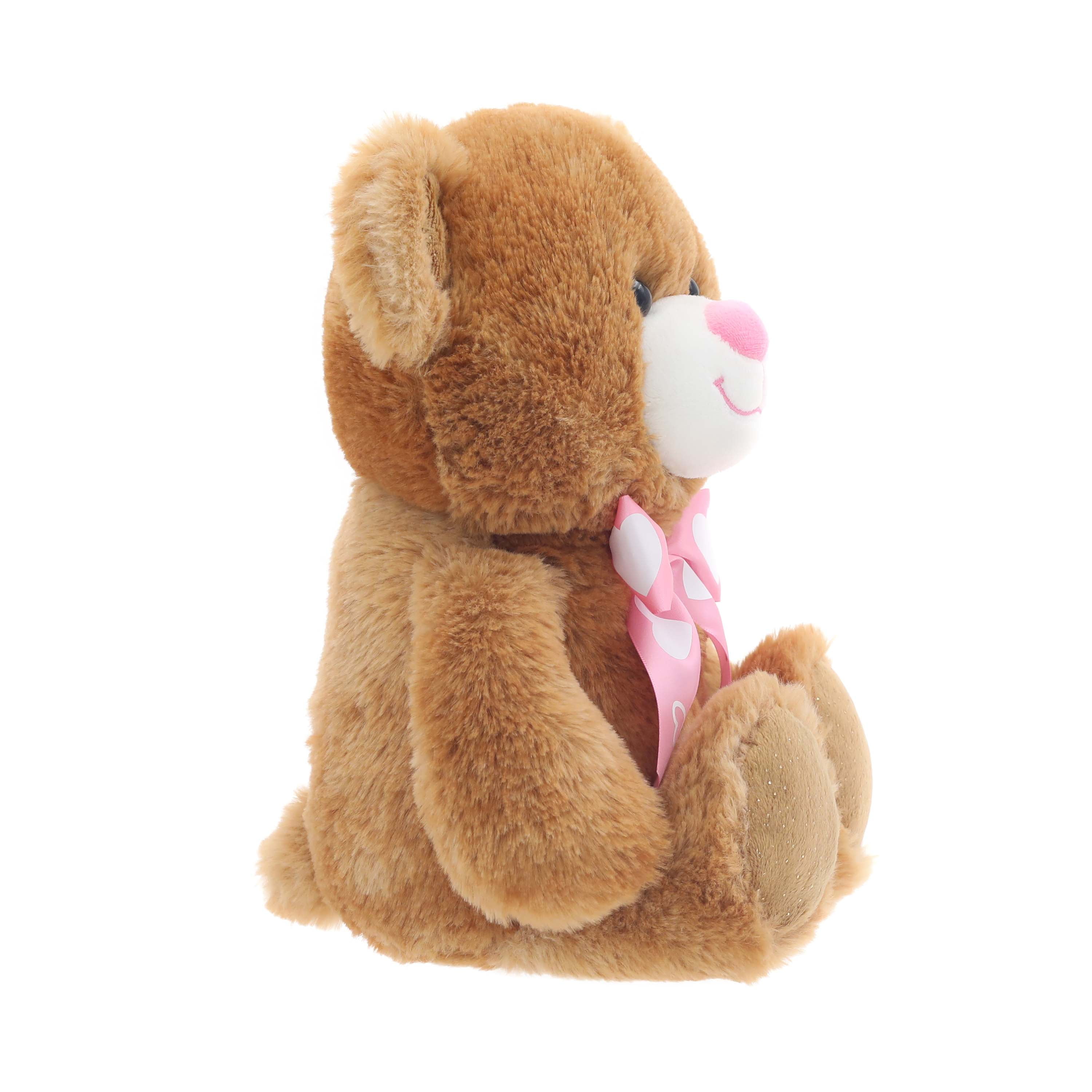 Tan Teddy Bear 10-Inch Plush Stuffed Animal with Heart-Print Bow for Valentine's Day by Way to Celebrate