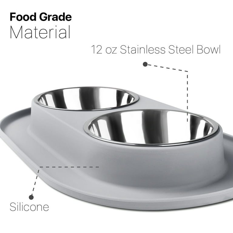 Double Dog Bowl Feeding Station, Skid Proof Silicone Base Mat with Spill  Proof Raised Lip & Two 12oz Stainless Steel Bowls for Food and Water, Ideal