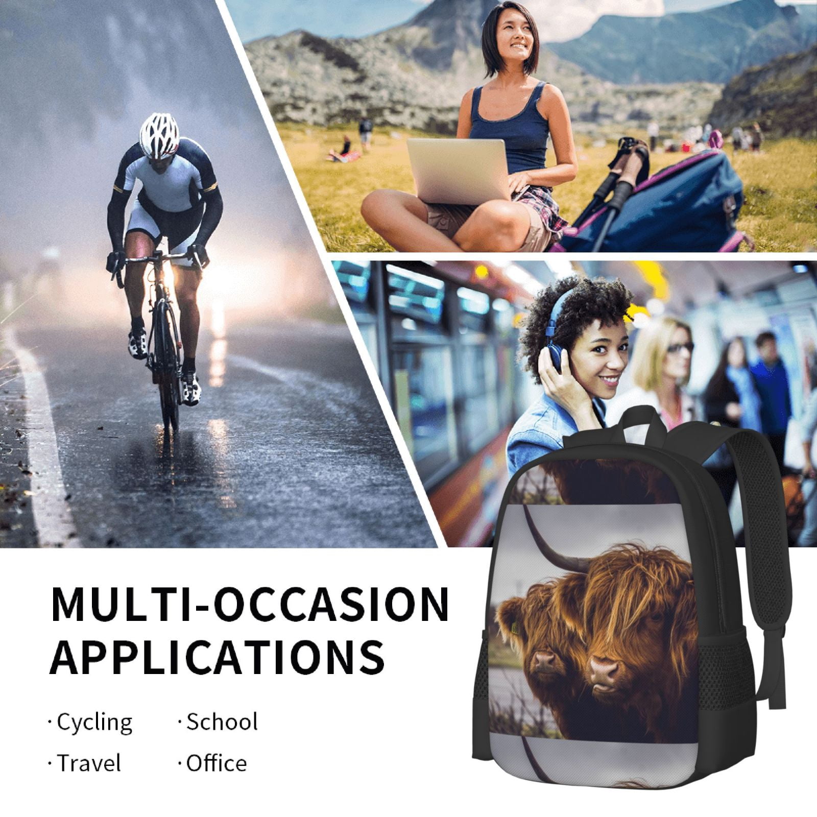 Vsdgher Portrait Of Cow With Its Baby Cow Print Backpack for Women Men School Bookbag with Laptop Compartment for College Work Travel, Simple Fashion Casual Daypack, Fit 15" Laptop