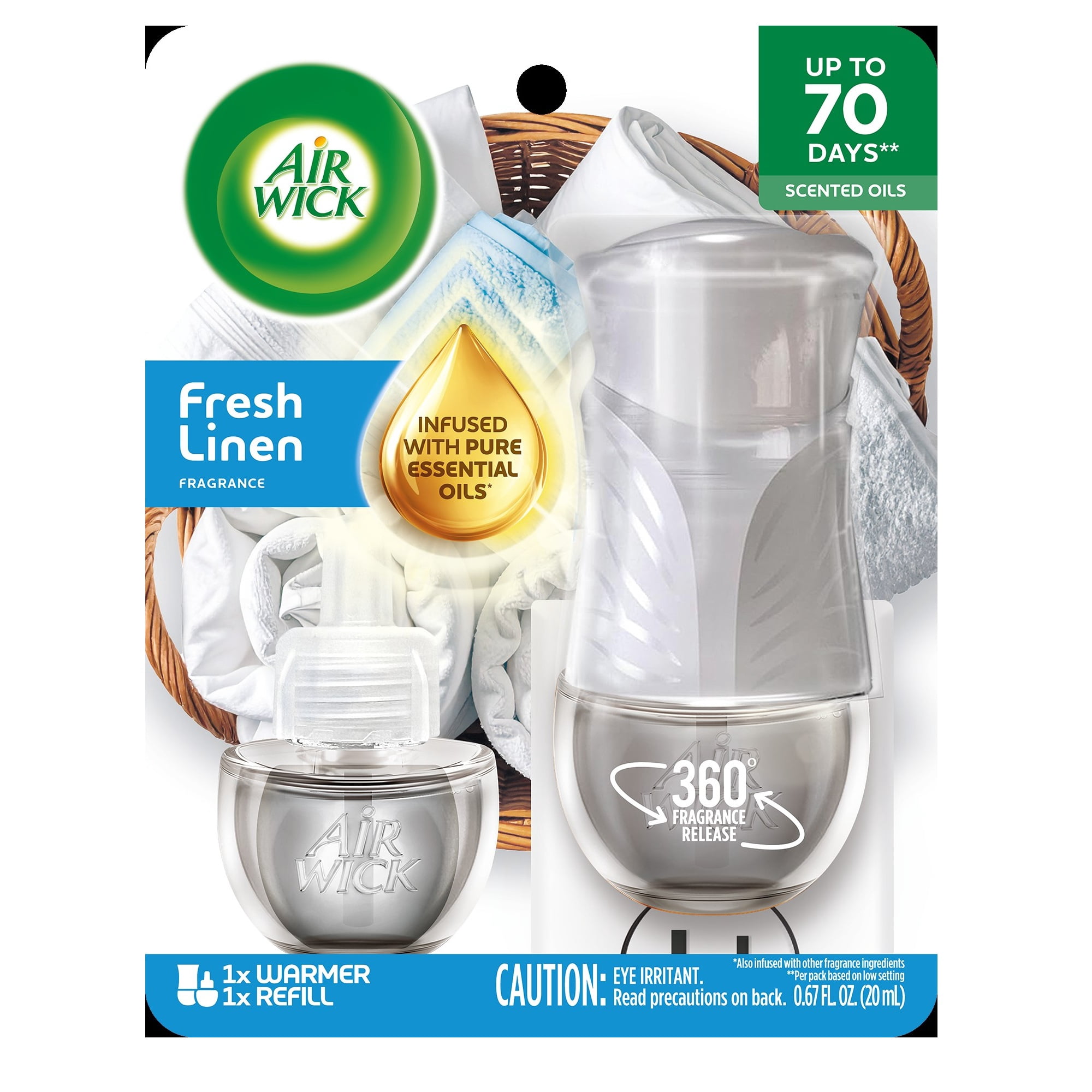(2 pack) Air Wick Plug-in Scented Oil Warmer Air Freshener Starter Kit, Fresh Linen, 2 Piece Set