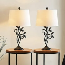 Maxax Traditional Table Lamps Set of 2, Black Metal Nightstand Lamps with White Fabric Shade, for Living Room, Bedroom, Office
