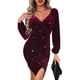 thumbnail image 2 of Vestido de terciopelo con cuello en V cruzado,Vestido de cóctel con purpurina de terciopelo con cuello en V cruzado para mujer Vestido de terciopelo de manga larga con cuello en V Ultra Responsivo, 2 of 5