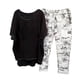 thumbnail image 1 of ICHUANYI Clearance Women's Print Crewneck Half Sleeve Pullover Shirt Tops + Pants Trousers Set(Black, XL) ICHUANYI WER2023080709381, 1 of 4