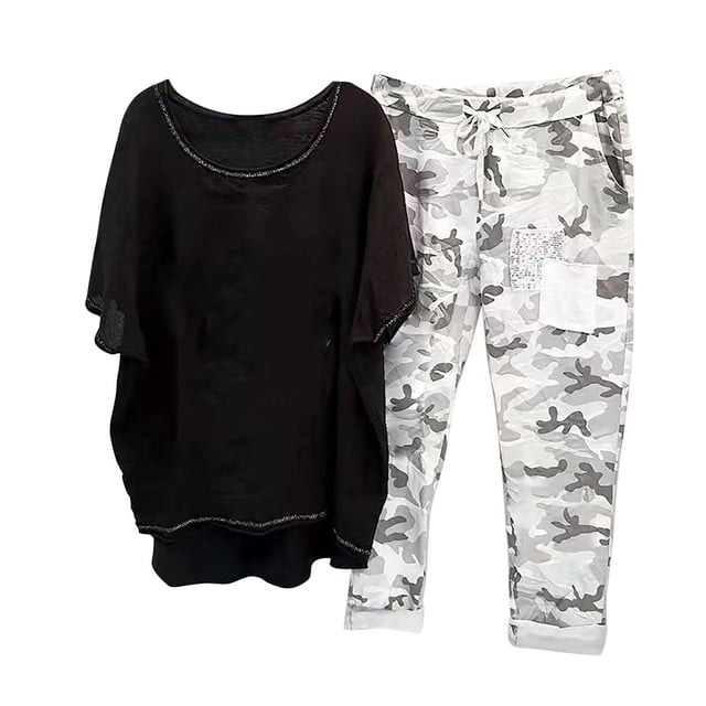 Weiqiqre T-Shirt Graphique Surdimensionné pour Femmes Boho de Randonnée T-Shirt Chandail à Enfiler Hauts + Ensemble Pantalon
