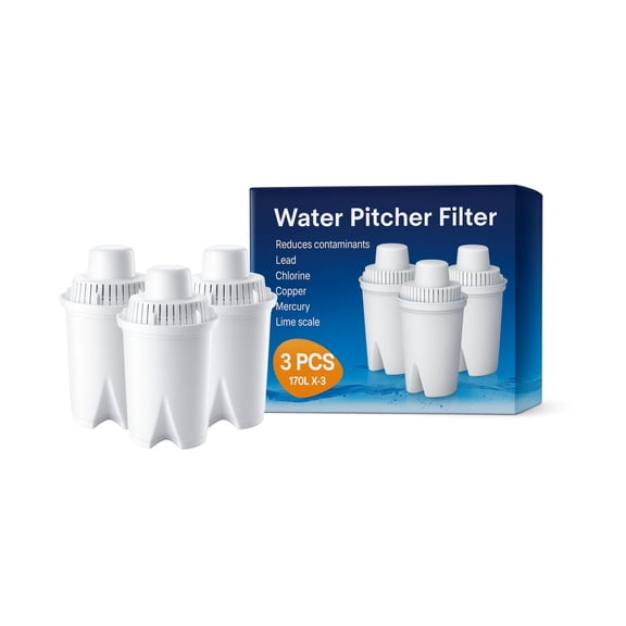 Nispira B15 Universal Water Filter Compatiblе with Brita Pitchers (Standard/Everyday/UltraMax), 45-Gallon (≈170 L) Capacity, Reduces Chlorine, Lead, Odor, Hardness & Limescale, BPA-Free, 3 Pack