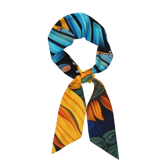 Easygdp Colorful Cloud Butterfly Sunflower Neck Scarf Printed Scarves Head for Women'S Fashion Satin Scarfs For Bag Hair for Dating, Travel