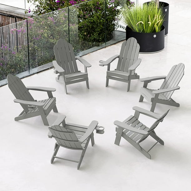 LUE BONA Folding Adirondack Chairs Set of 6, Poly Composite Adirondack