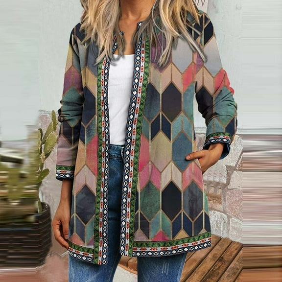 Trushirts Womens Plus Size Multicolor Bohemian Cardigan - Open Front 100% Polyester with Pockets, Long Sleeve Mid-Length 4XL 5XL for Spring/Fall,Size 5XL