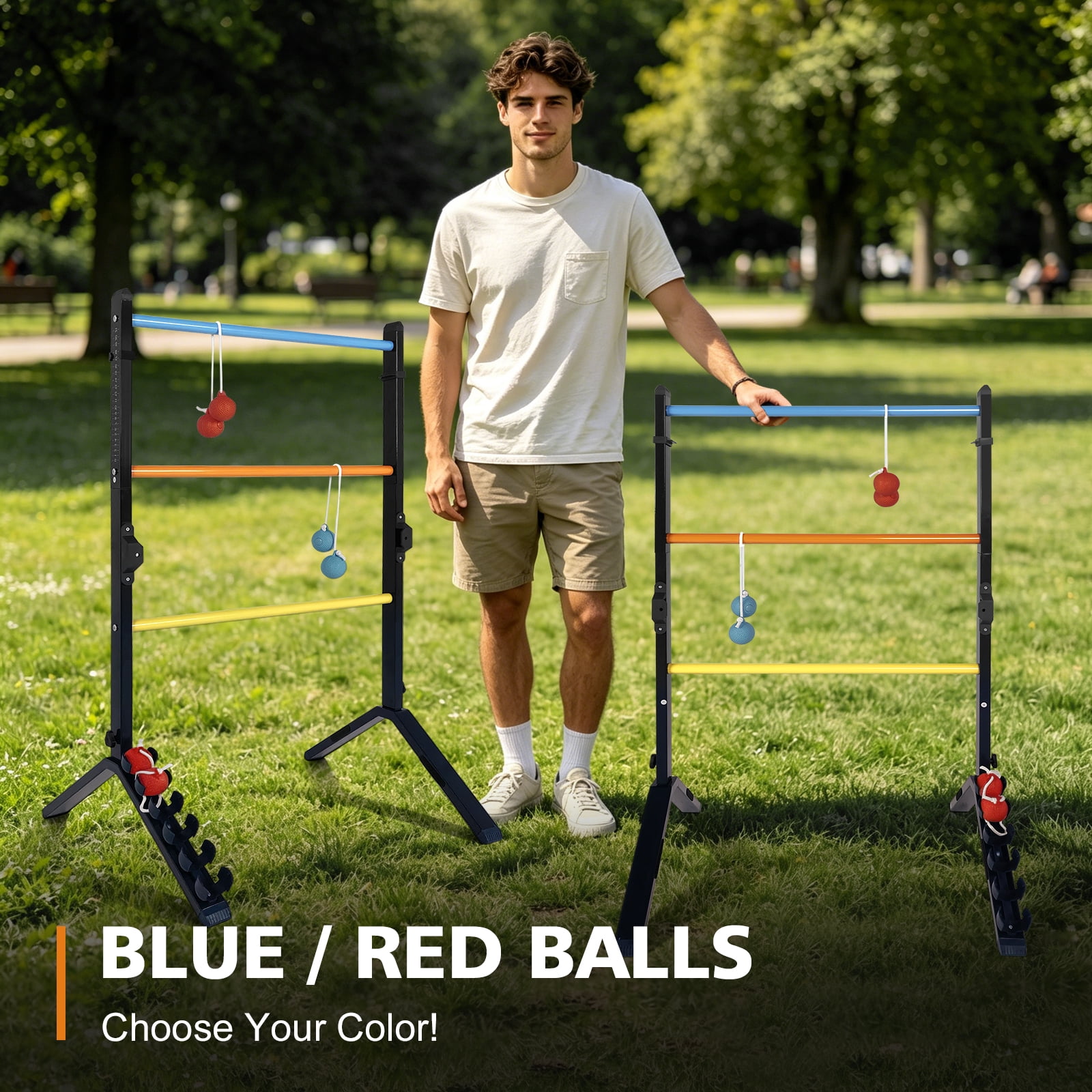 Steel Ladder Toss Game Set with 6 Bolas & Scorekeeper, Assembly-Free Metal Ladder Ball Outdoor Yard Game for Adults & Family, Backyard, Lawn, Beach, Camping, Party Games