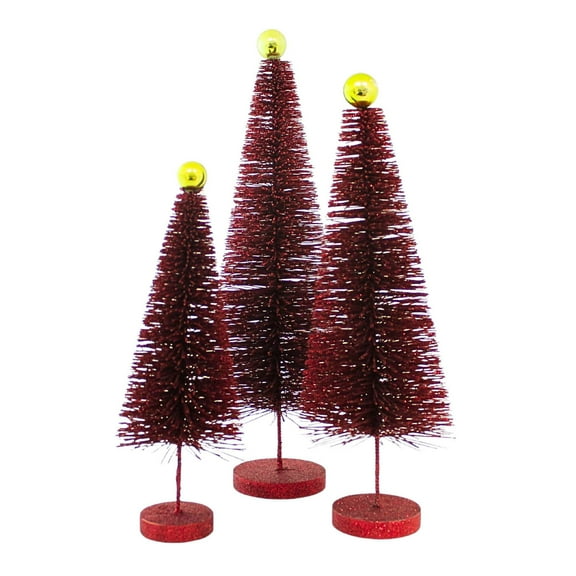 Cody Foster 18.00In Red Glitter Trees 3 Pc Set, Sisal, Christmas Village Decorate Cd1962r