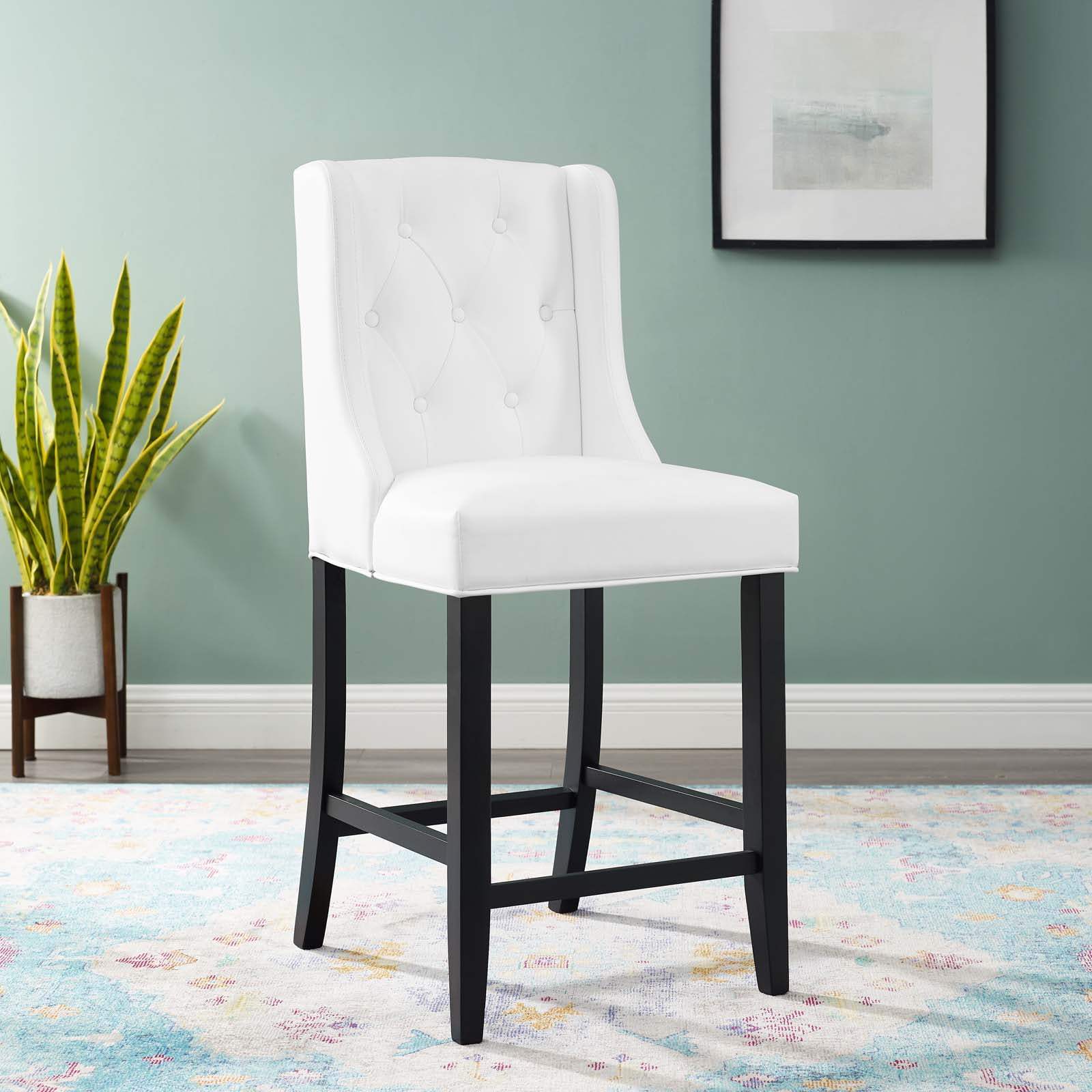 Baronet Tufted Button Faux Leather Counter Bar Stool in White - Walmart