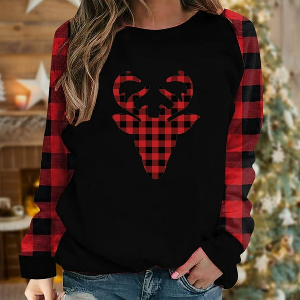 Pntutb - Camiseta holgada con estampado de moda para mujer, blusa de manga larga, cuello redondo, tops casuales Pntutb Pntutb-1609