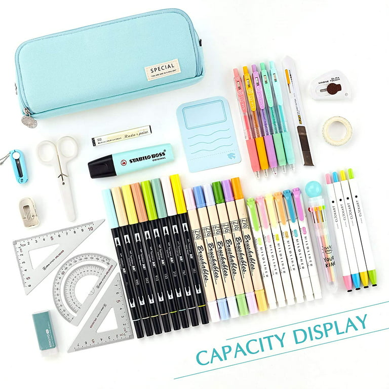 CICIMELON Large Capacity Pencil Case 3 Compartment Pen Pouch Bag for School  Teens Girls Boys Men Women (Green) 