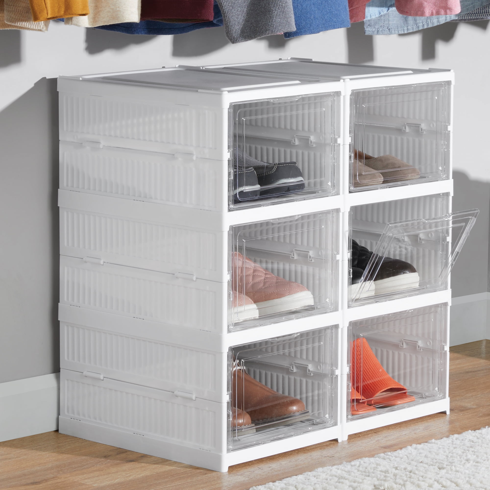 Mainstays 3-Tier Collapsible Shoe Organizer, Clear/White