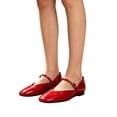 thumbnail image 5 of IEMIEMIEM Women's Ballet Flats Patent Leather Elegant Comfortable Round Toe Slip On Adjustable Buckle Strap Flat Non-Slip Mary Jane Shoes Suitable for Dancing Walking Party Red 6.5 Wide, 5 of 6