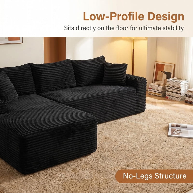 94.5" L-Shaped Modular Sectional Sofa Set with Chaise, No Assembly Required Upholstered Floor Couch, Corduroy 4-Seat Sofa