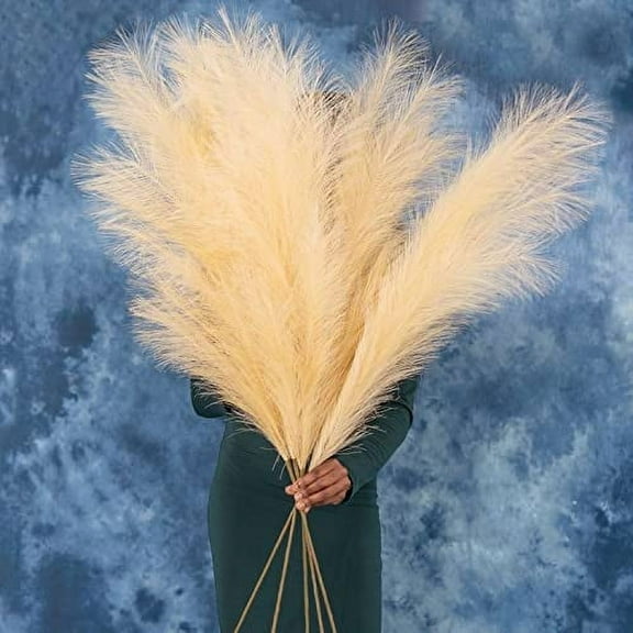 5 Pcs Pampas Grass Decor Tall, 43” Faux Pampas Grass Tall Pampas Grass Light Brown (Slik and Paper)