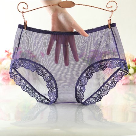 

ALSLIAO Women s Sexy Underpants Briefs Solid Color Ultra-Thin Mesh Transparent Seamless Dark Blue XL
