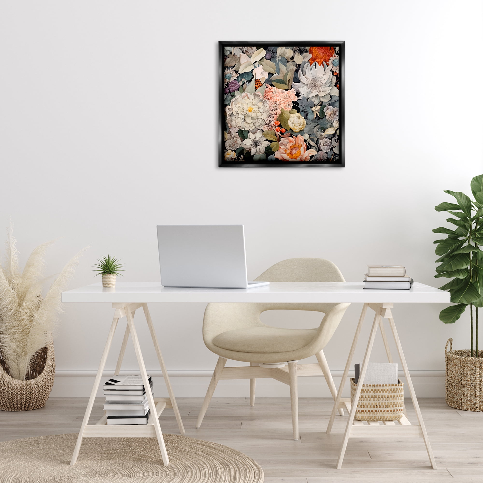 Stupell Industries Grey Mixed Botanicals Botanical & Floral Painting Black Floater Framed Art Print Wall Art, 25 x 25