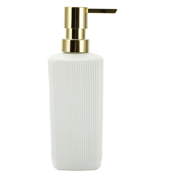 Dispenser de jabón clásico de líneas verticales 1 Pc para baño y hoteles 350ml tono dorado blanco