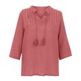 thumbnail image 4 of LEAVINGSUO Fall Winter V Neck Long Tops for Women, Womens Tops Women Solid Color V Neck Lace Splicing Fold Three Quarter Sleeve Blouses Tops, 4 of 5