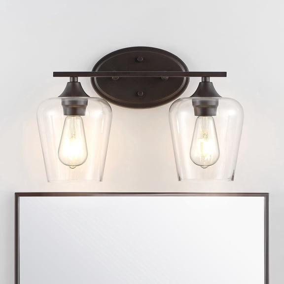 JONATHAN Y Jayne 15.75" 2-Light Iron/Seeded Glass Cottage Rustic LED Vanity Light, Oil Rubbed Bronze