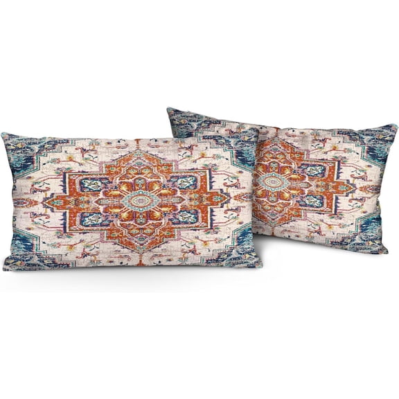 Boho Throw Pillow Covers 12x20 inch Set of 2 Monaco Rug Persian Carpet Double Sided Pattern Cotton Soft Pillow Case Cushion Cover Bohemian Pillowcase for Couch Sofa Bed Decorative, Blue