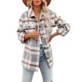 thumbnail image 3 of Chaqueta de Franela A Cuadros para Mujer, Ideal para Otoño Camisa de Larga con Botones y Bolsillos Laterales Gris XL, 3 of 9