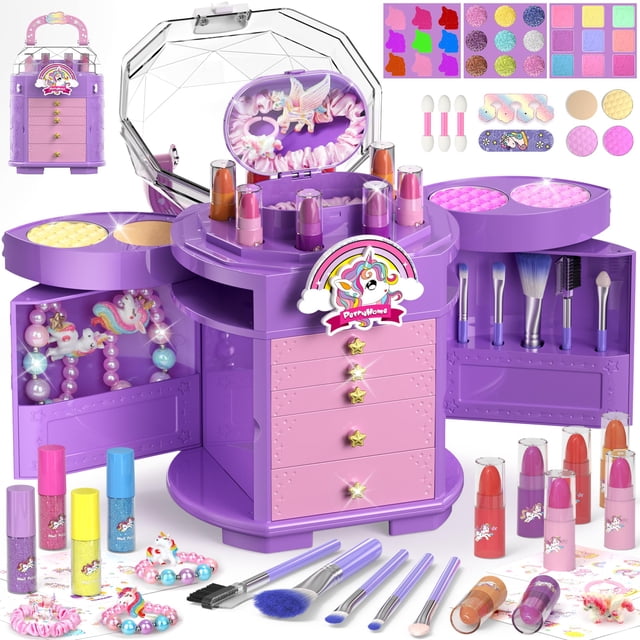 Set de maquillaje PERRYHOME Kids para niñas con 63 unidades, lavable, no tóxico