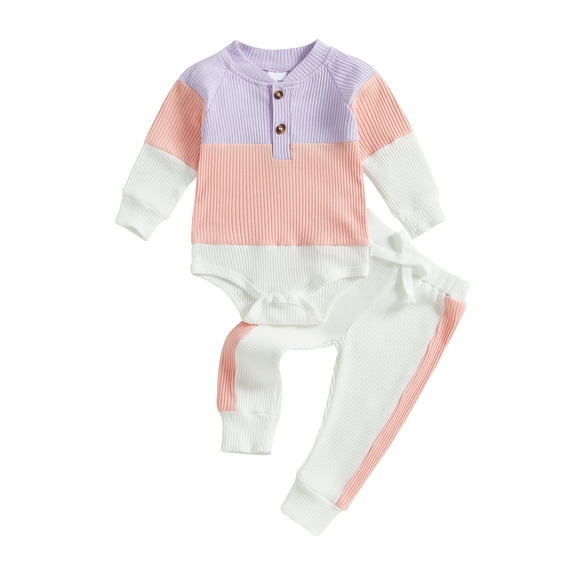 WEIKBMOL 2Pcs Newborn Baby Girls Contrast Color Clothes 3 6 12 18 Months Infant Girls Spring Outfits Long Sleeve Romper Long Pants Sets