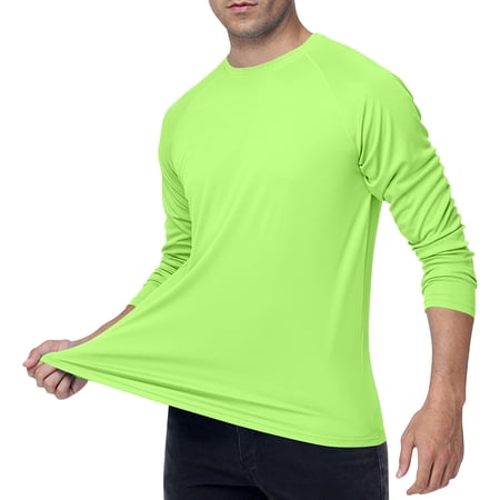 Mens Swim Shirt Quick Dry UPF 50+ Long Sleeve Fishing Shirt for Men UV Sun Protection Beach Shirts Fluorescent Green XL