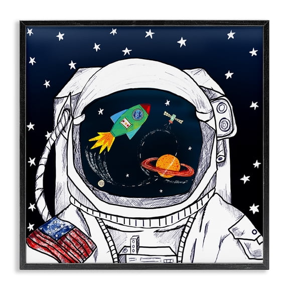 Stupell Industries Bohemian Astronaut Space Suit Galaxy Black Framed Giclee Art, 12 x 12, by Sangita Bachelet